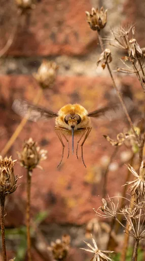 Furry Bee Fly Hovering Mid-Air