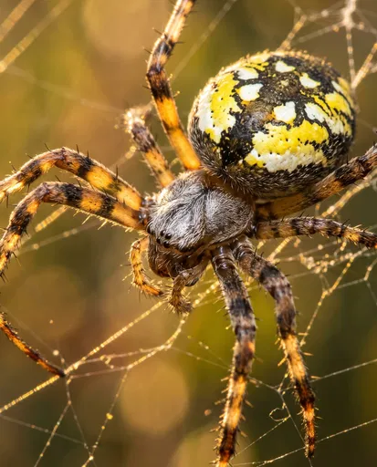 Macro Close-Up of Yellow Orb-Weaver Spider