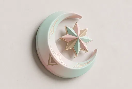 Pastel Crescent Moon and Star Emblem