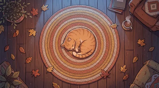 Sleeping Ginger Cat on Round Rug