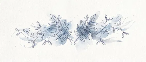Indigo Line Art Leaves with Watercolor Wash