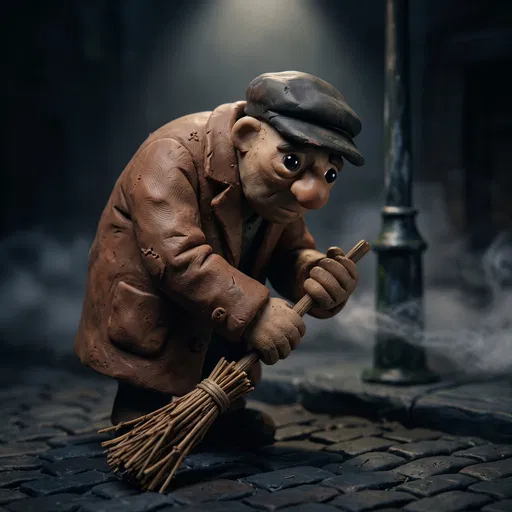 Claymation Street Sweeper Under Moody Spotlight