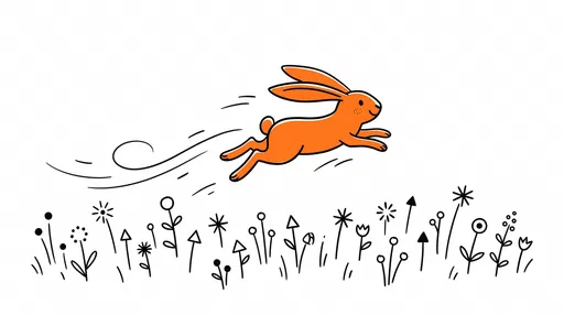 Minimalist Orange Bunny Jumping Over Wildflowers