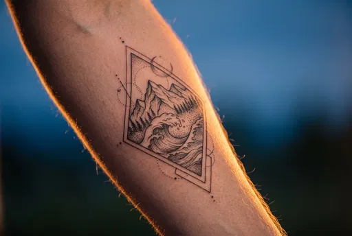 Fine Line Mountain Wave Forearm Tattoo