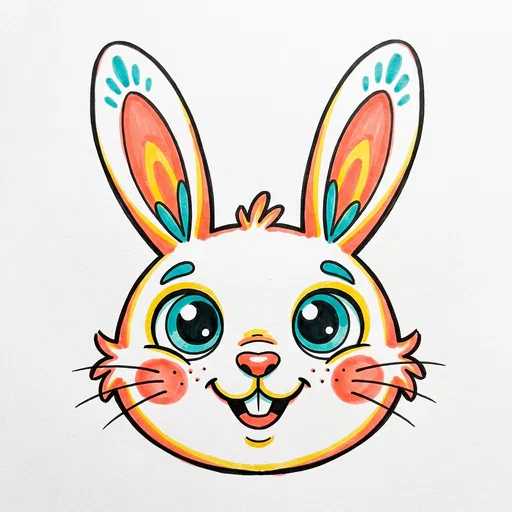 Colorful Marker Drawing of Cartoon Bunny