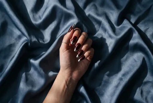 Hand With Red Chrome French Nails
