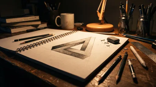 3D Triangle Pencil Sketch on Artist Desk