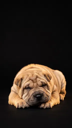 Shar-Pei Puppy Resting on Black Background