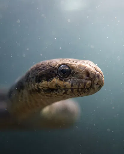 Underwater Olive Sea Snake Close-Up