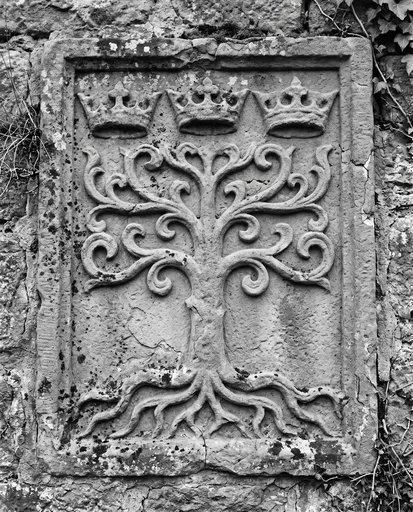 Weathered Stone Plaque With Tree Relief