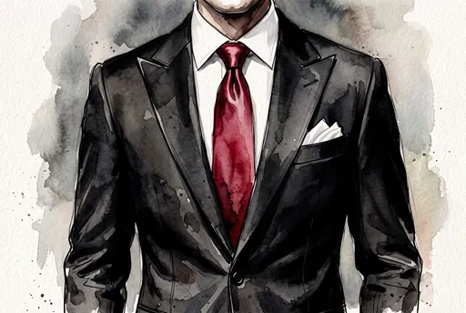 Watercolor Illustration of Man in Black Suit