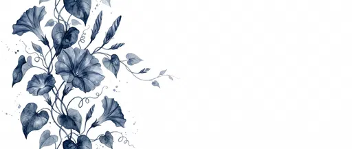 Indigo Watercolor Morning Glory Vine Border