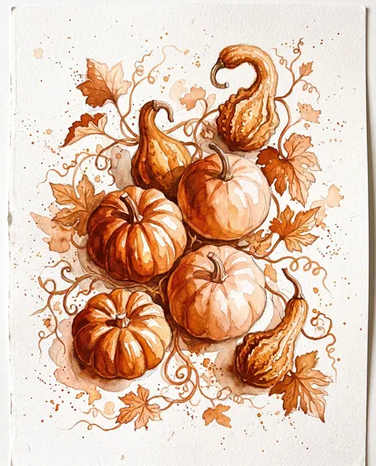 Watercolor Autumn Pumpkins and Gourds Illustration