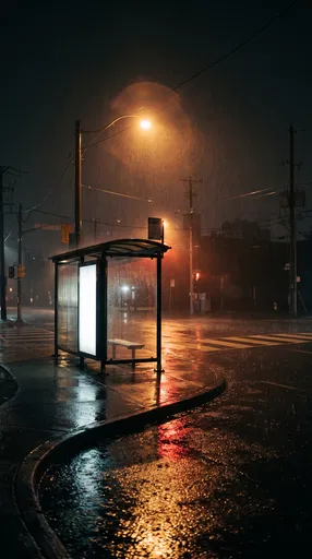 Rainy Night Bus Stop Shelter