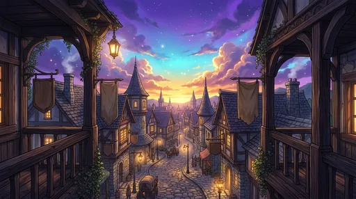 Fantasy Town Street at Magical Twilight