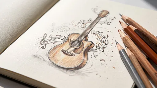 Colored Pencil Guitar Sketch in Notebook