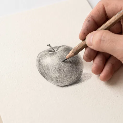 Hand Sketching Apple With Graphite Pencil
