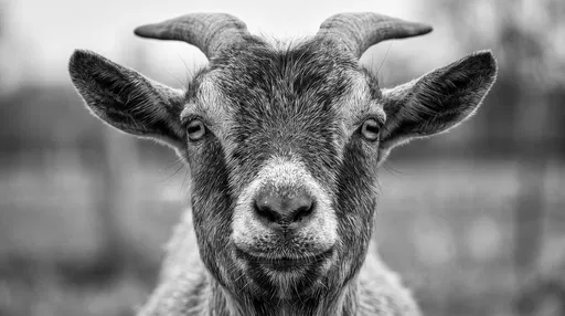Monochrome Close-Up Portrait of Pygmy Goat