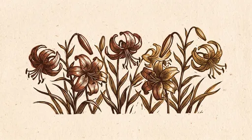 Woodcut Style Wild Lilies Illustration