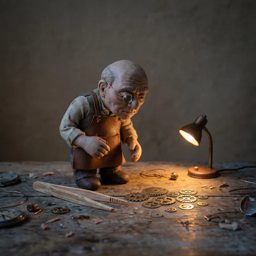 Clay Watchmaker Puppet at Workbench