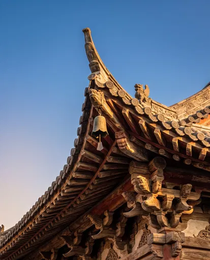 Traditional Chinese Roof Eaves with Wind Bell