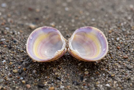 Open Pastel Seashell on Wet Sand