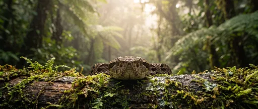 Fer-de-Lance Viper on Mossy Rainforest Log