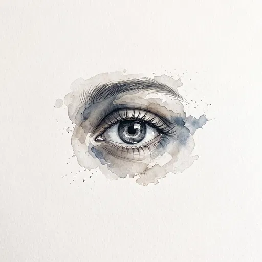 Watercolor and Ink Human Eye Illustration