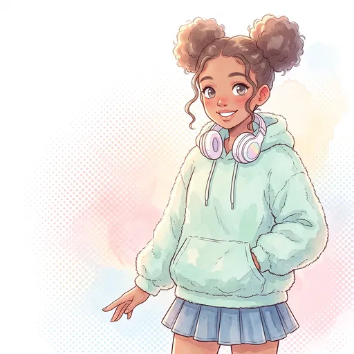 Pastel Anime Girl in Mint Hoodie