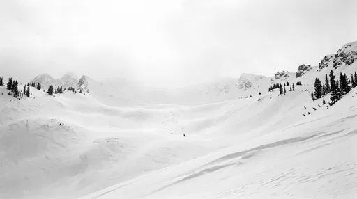 Distant Skiers in Snowy Mountain Bowl