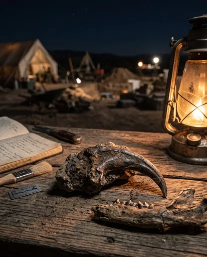 Fossilized Dinosaur Claw on Field Table