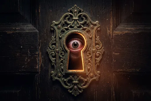 Bloodshot Eye Peering Through Antique Brass Keyhole