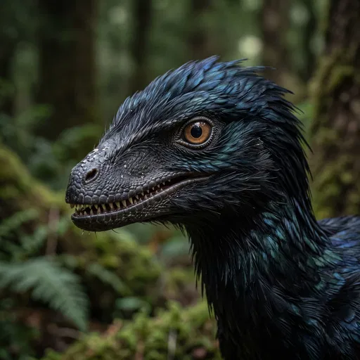 Close-Up Portrait of Feathered Microraptor Dinosaur