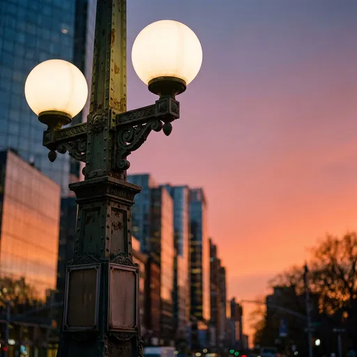 Vintage Cast-Iron Street Lamp at Sunset
