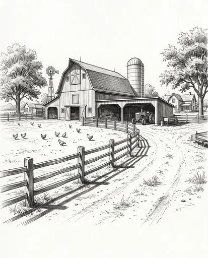 Graphite Drawing of Traditional Countryside Farmyard