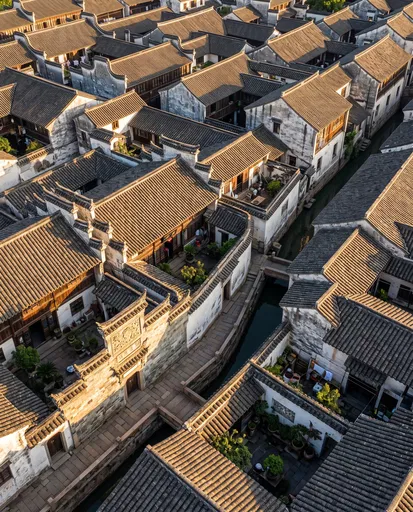 Aerial View of Traditional Suzhou Courtyard Houses