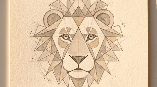 Geometric Lion Face Pencil Illustration