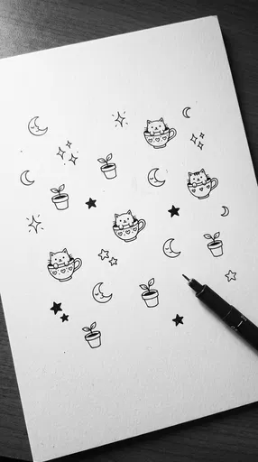 Minimalist Cute Ink Doodles on Paper