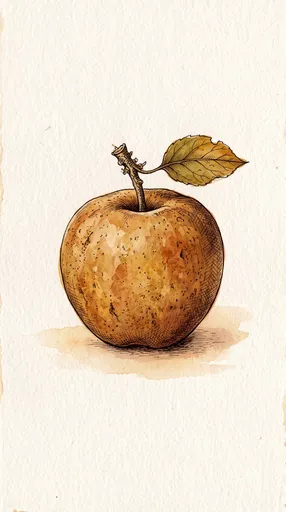 Watercolor and Ink Russet Apple Illustration