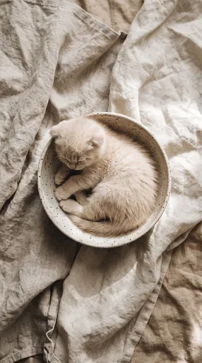 Sleeping Cream Kitten in Ceramic Bowl
