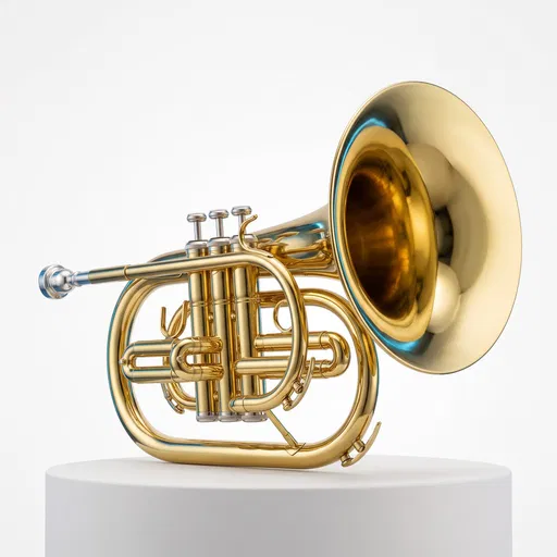 Gold Marching Mellophone on White Pedestal