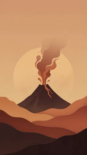 Minimalist Erupting Volcano Landscape Illustration
