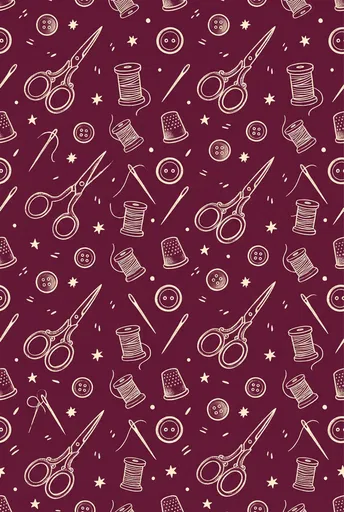 Burgundy and Cream Sewing Tools Pattern