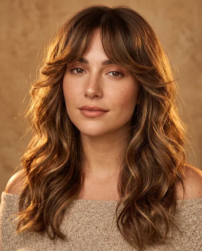 Portrait of Woman with Curtain Bangs