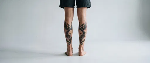 Symmetrical Phoenix Calf Tattoos in Studio