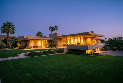 Modernist Desert Residence at Blue Hour