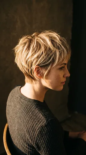 Woman With Textured Blonde Bixie Haircut