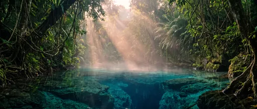 Sunbeams Over Clear Jungle Lagoon