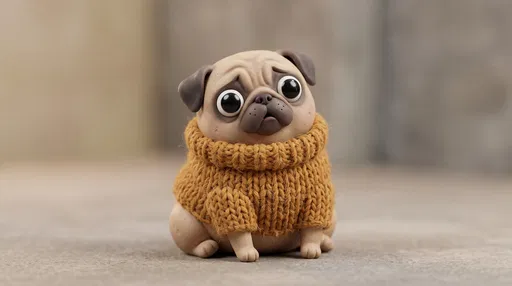 Claymation Pug in Knit Sweater