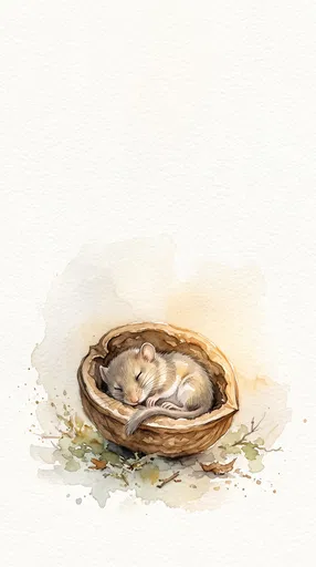 Watercolor Sleeping Dormouse in Walnut Shell